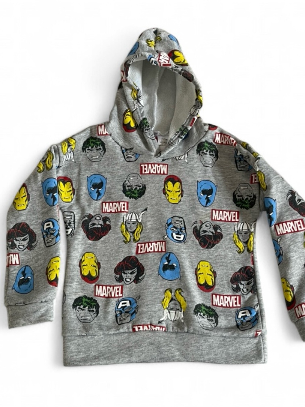 Marvel Gray Kids Hoodie with Colorful Superhero Faces